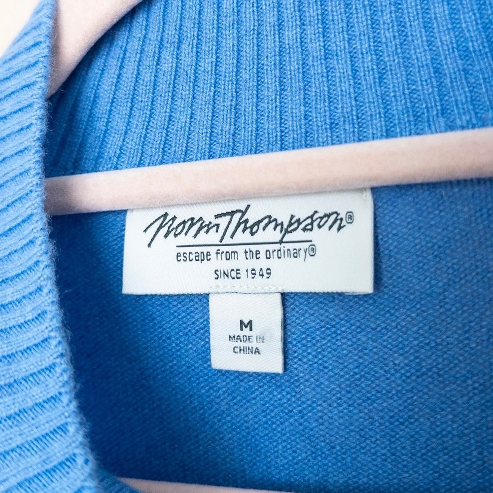 Norm Thompson Womens 100% Cashmere Sweater M Blue Mock Neck Quiet Luxury Preppy - Picture 5 of 9